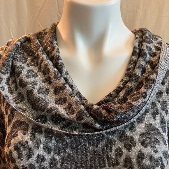 LAST DAY! Cache Leopard Print Glittery Cowl-Neck Sweater - Picture 3 of 6